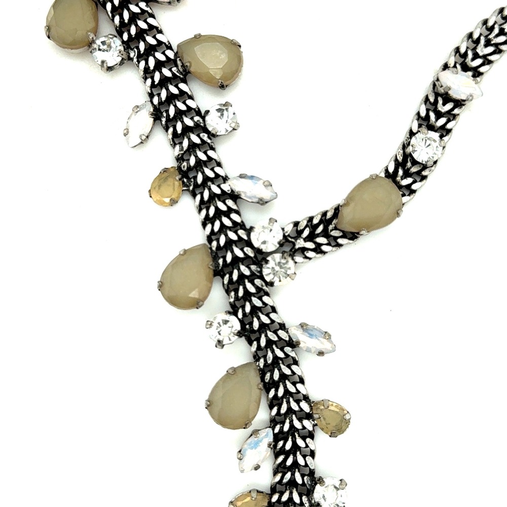 The‎ Limited Gunmetal Y-Drop Statement Necklace Crystal Pear Opal Wheat Chain